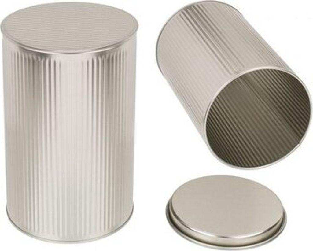 Runde silberne Metall-Dose, 3D-Design, ca. 11 x 17,6 cm