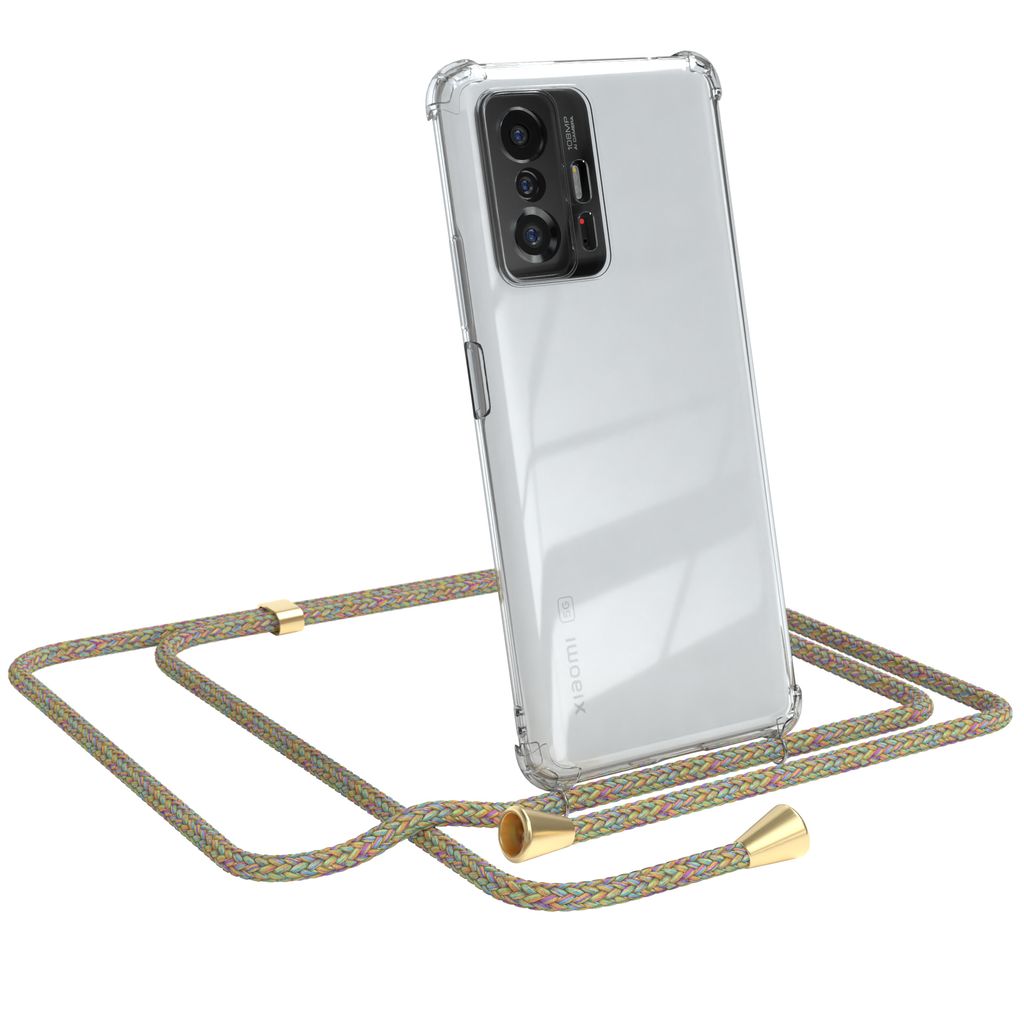 EAZY CASE Handykette kompatibel mit Xiaomi 11T / 11T Pro 5G, Handyhülle mit Umhängeband, Handykordel, Schutzhülle Clear, Band in Bunt