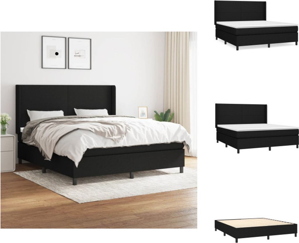 vidaXL Boxspringbett mit Matratze Schwarz 180x200 cm Stoff - Betten & Bettgestelle