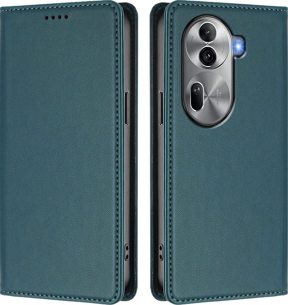 Handyhülle für Oppo Reno11 Pro 5G, Kunstleder Klapphülle Stoßfeste Magnetische Hülle mit Ständer Grün