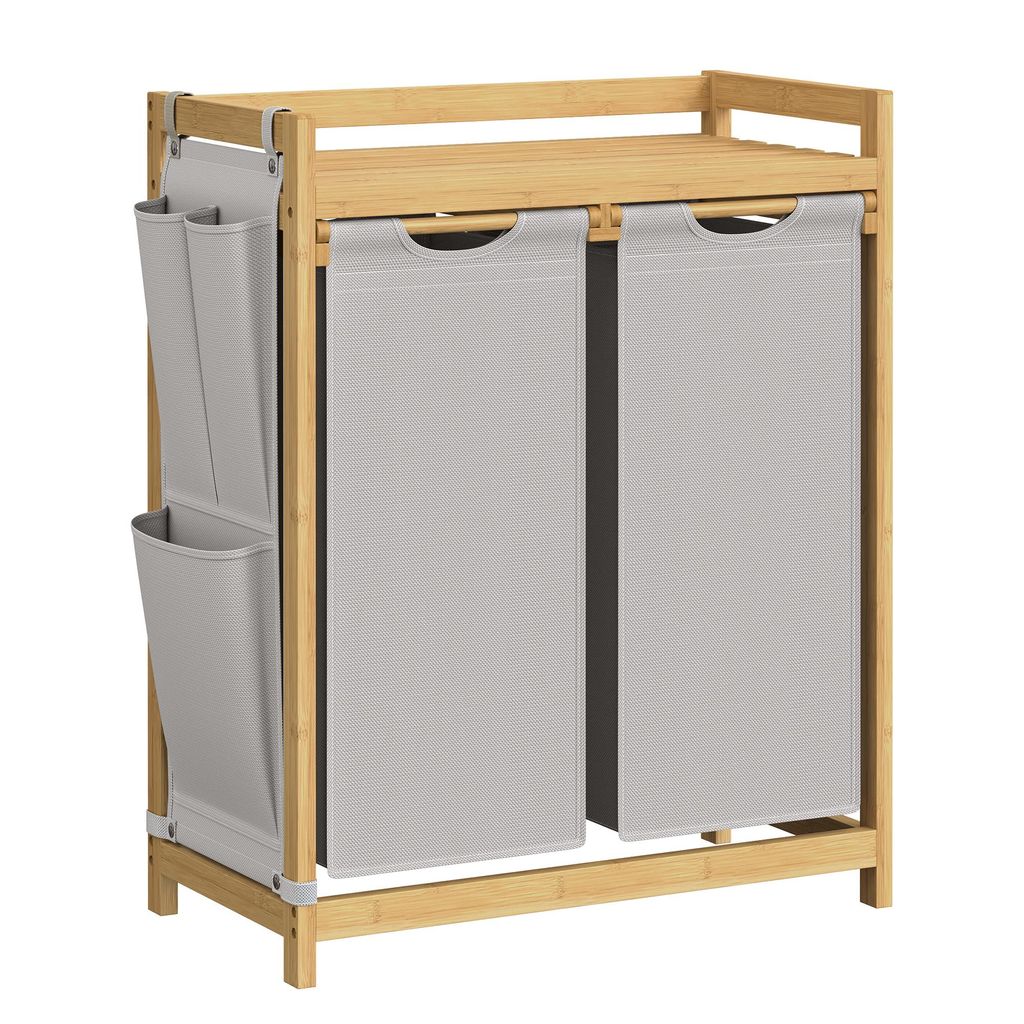 SONGMICS Wäschekorb 2 Fächer, Bambus, Wäschesammler 100 L, Produktbild 