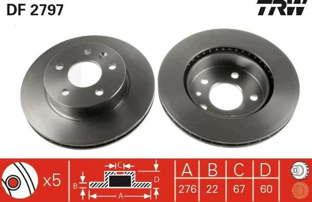 Disque de frein haute performance TRW DF2797 acier allié pour Classe V