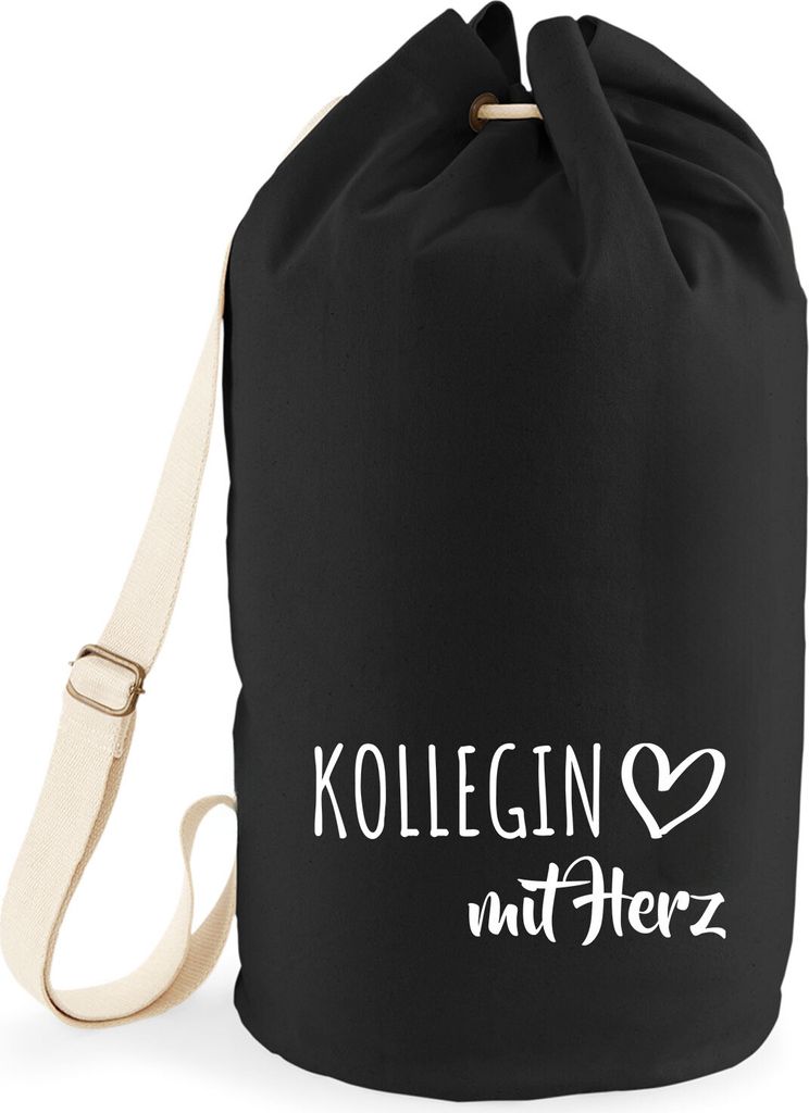 Huuraa Seesack Kollegin mit Herz 20 Liter Black Baumwolle Rucksack Geschenkidee