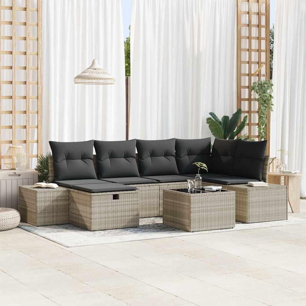 Maison Exclusive - Gartensofa-set mit Kissen 7 pcs Hellgrau Poly-Rattan