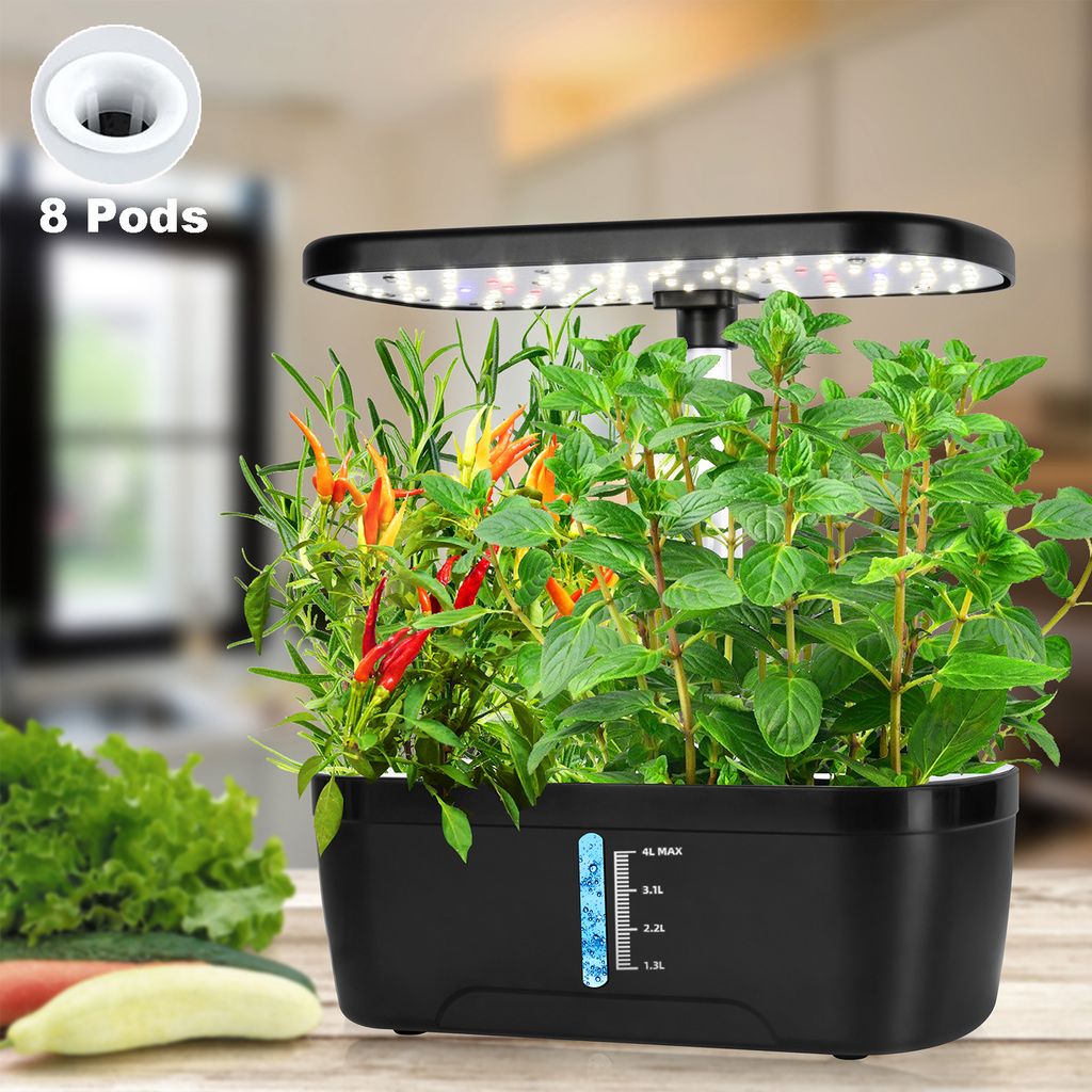 Hydroponik System mit Wachstumslicht 8 Pods, 2L Anzuchtset Timer, Kräutergarten Küche Pumpe Höhenverstellbar, Hydroponisches Anzuchtsystem