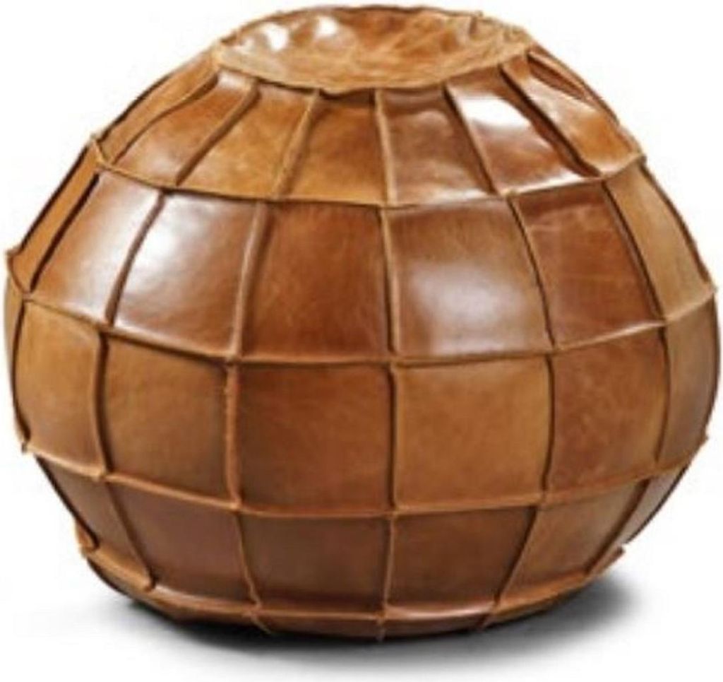 Casa Padrino Luxus Leder Hocker Braun Ø 60 cm - Runder Echtleder Hocker - Fußhocker - Wohnzimmer Möbel