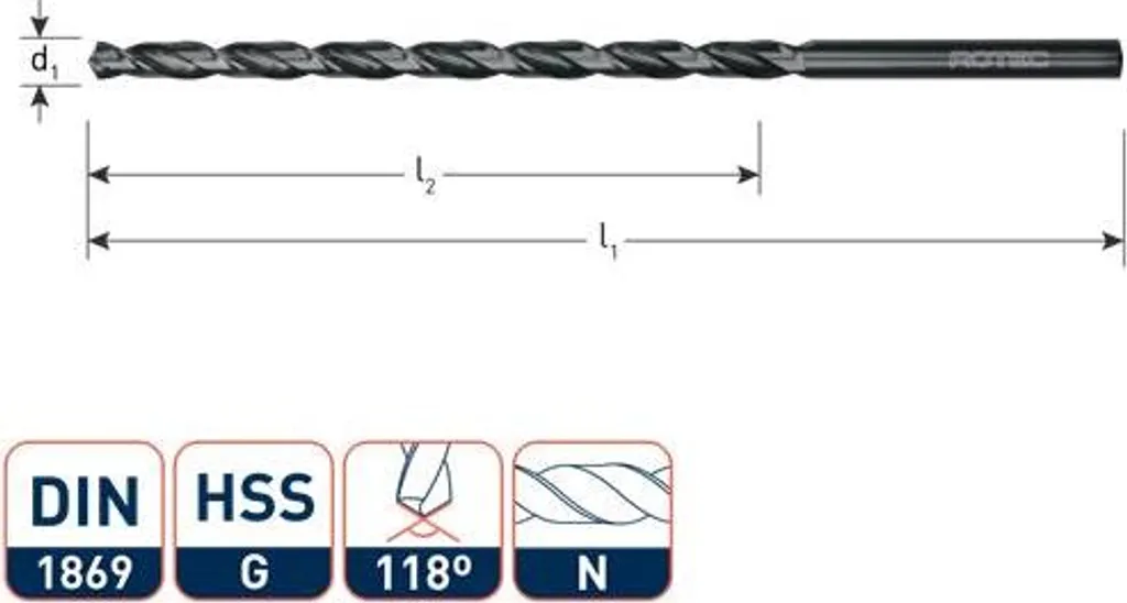 Foret métaux extra long 6mm HSS-G DIN 1869 pour percer l'acier et la fonte