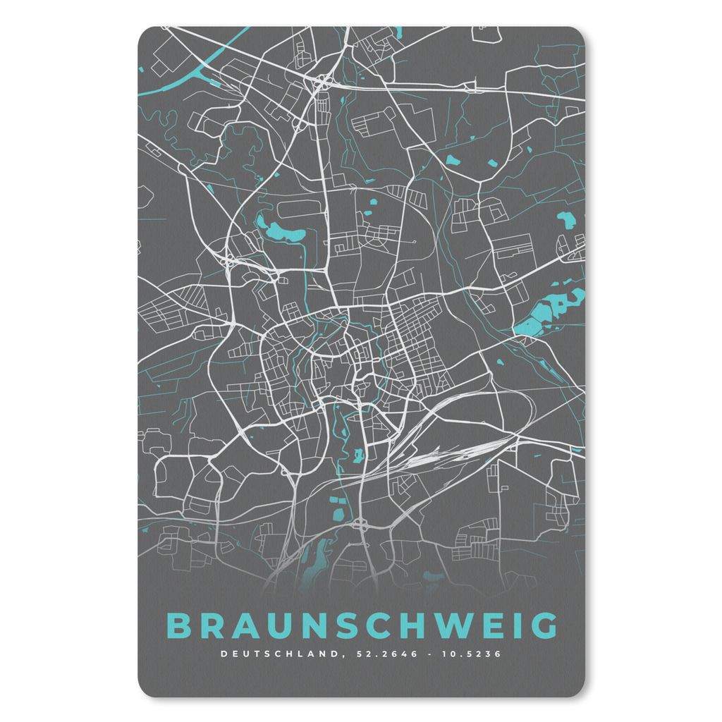 MuchoWow Mauspad Mousepad Stadtplan - Deutschland - Blau - Braunschweig - Karte 40x60 cm - Mousepads - Maus Mat - Pad - Mausunterlage - Schreibti...