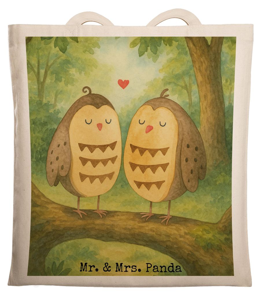 Mr. & Mrs. Panda Tote Bag Eulen Liebe Design - Weiß - Geschenk, Stoffbeutel, glücklich, Shopping Tasche, Beutel, Laptoptasche, Eule, Paar