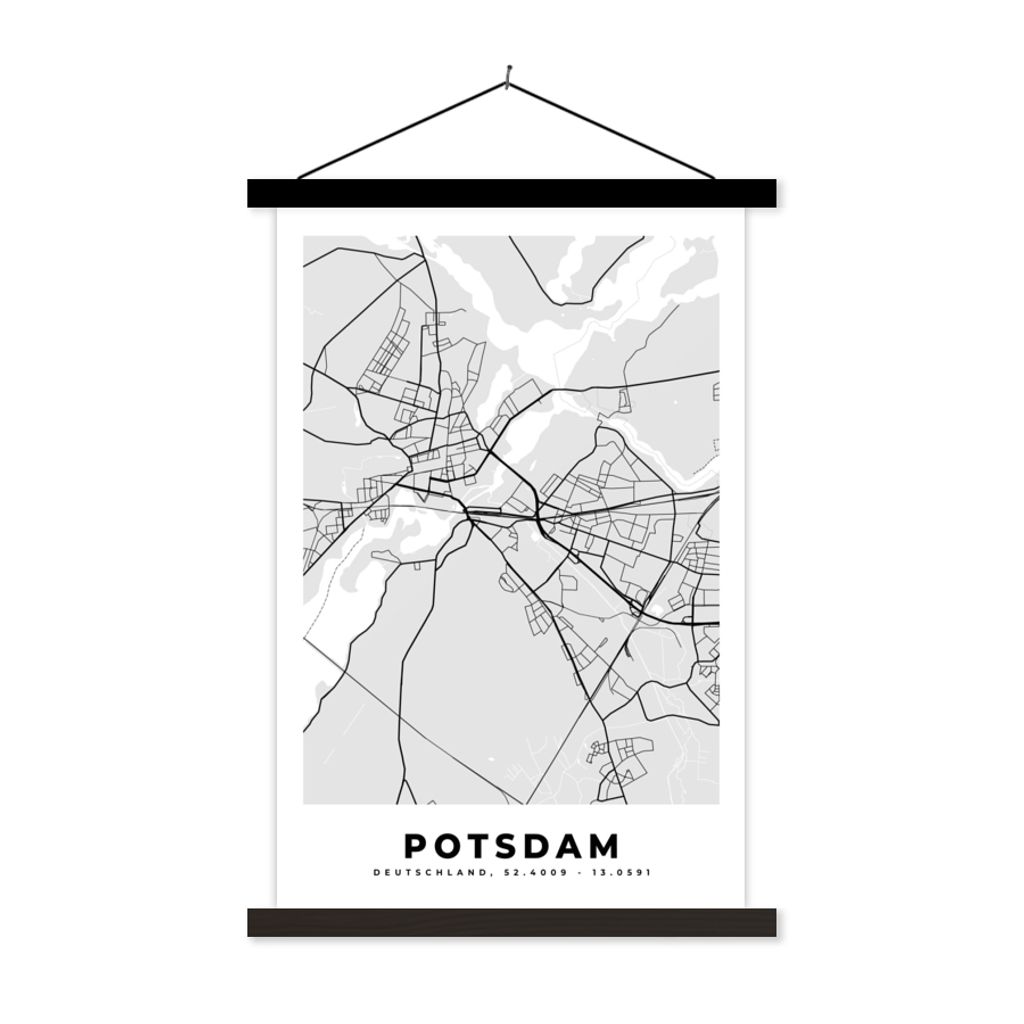 MuchoWow Textilposter Potsdam - Karte - Stadtplan - Deutschland 60x90 cm mit schwarzem Rahmen - Poster Wohnzimmer