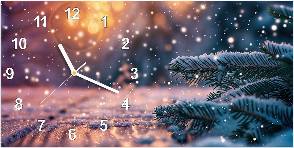 Wanduhr aus Glas mit Motiv Winterzauber- 60 x 30 cm - inkl. Aufhängesystem