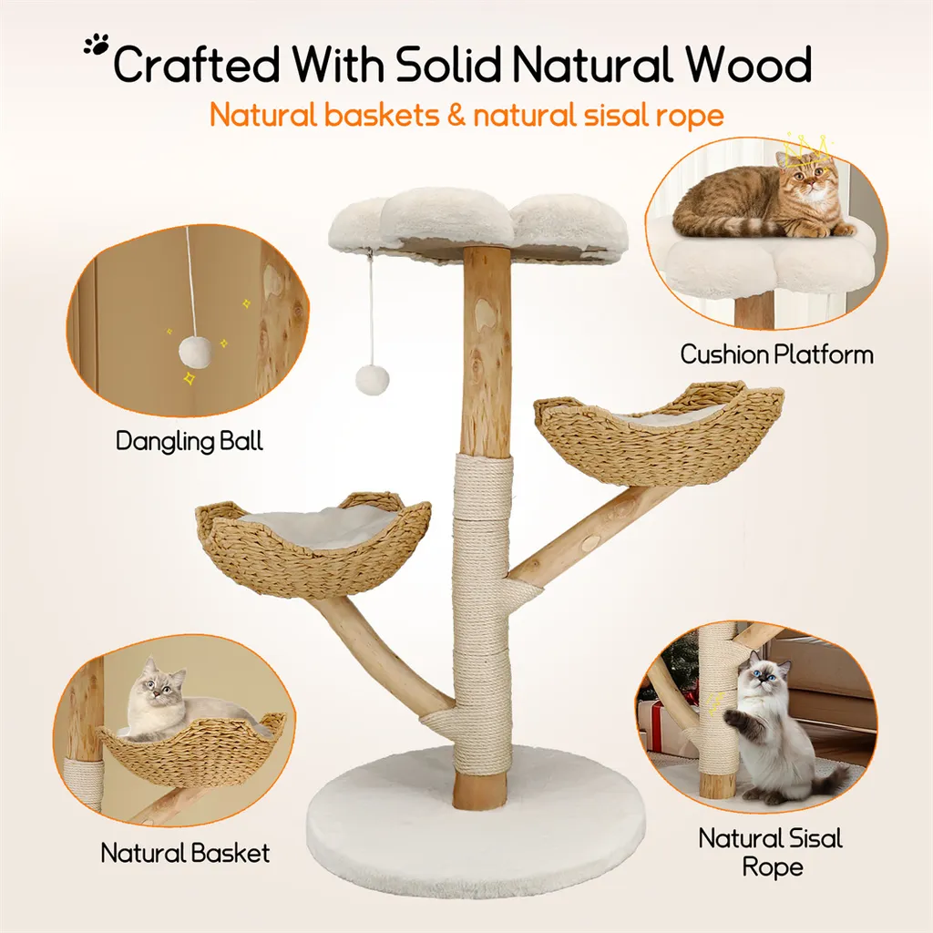 Arbre à Chat 111cm Stable - Solution Anti-Griffures avec Panier Confort - 9
