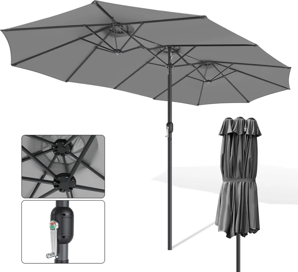 Parasol XXL Izrielar Gris avec Manivelle - Structure Triple Renforcée - 10