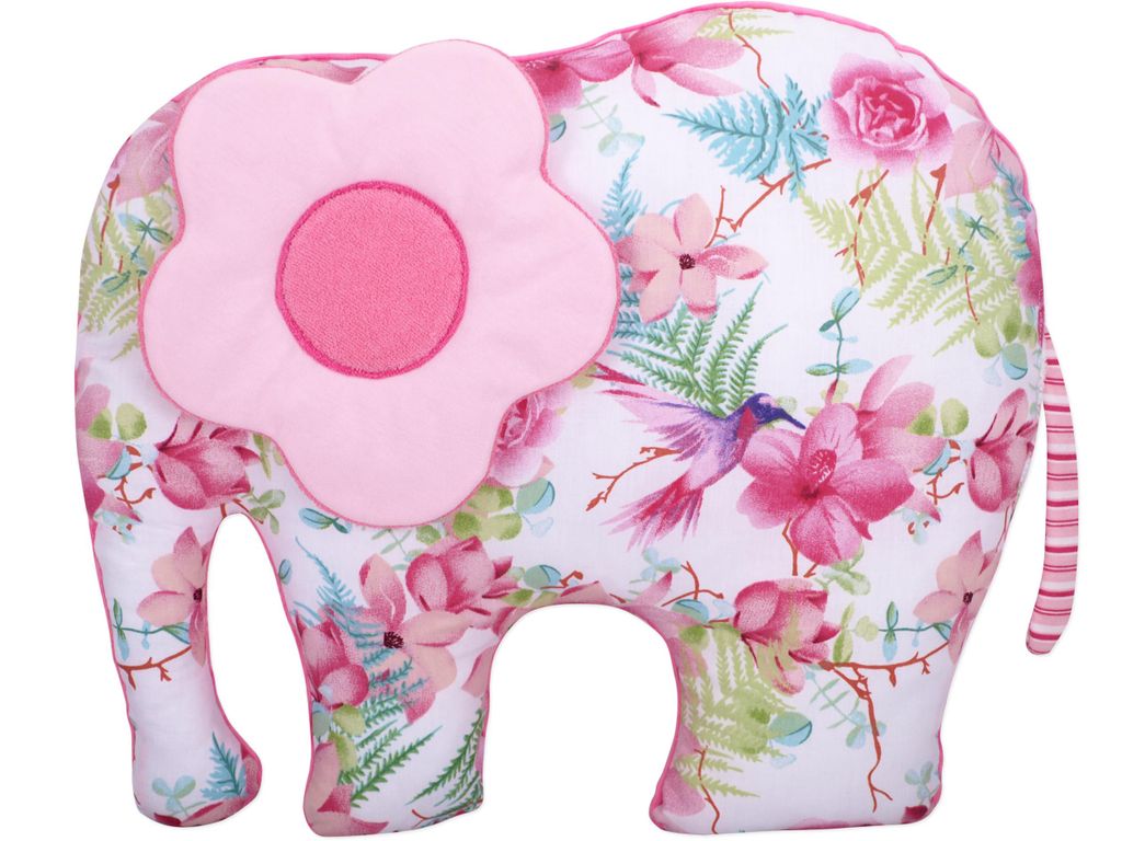 ELEFANT Plüschtier Kuschelkissen BOBO Baumwolle/Minky - rosa Blumen