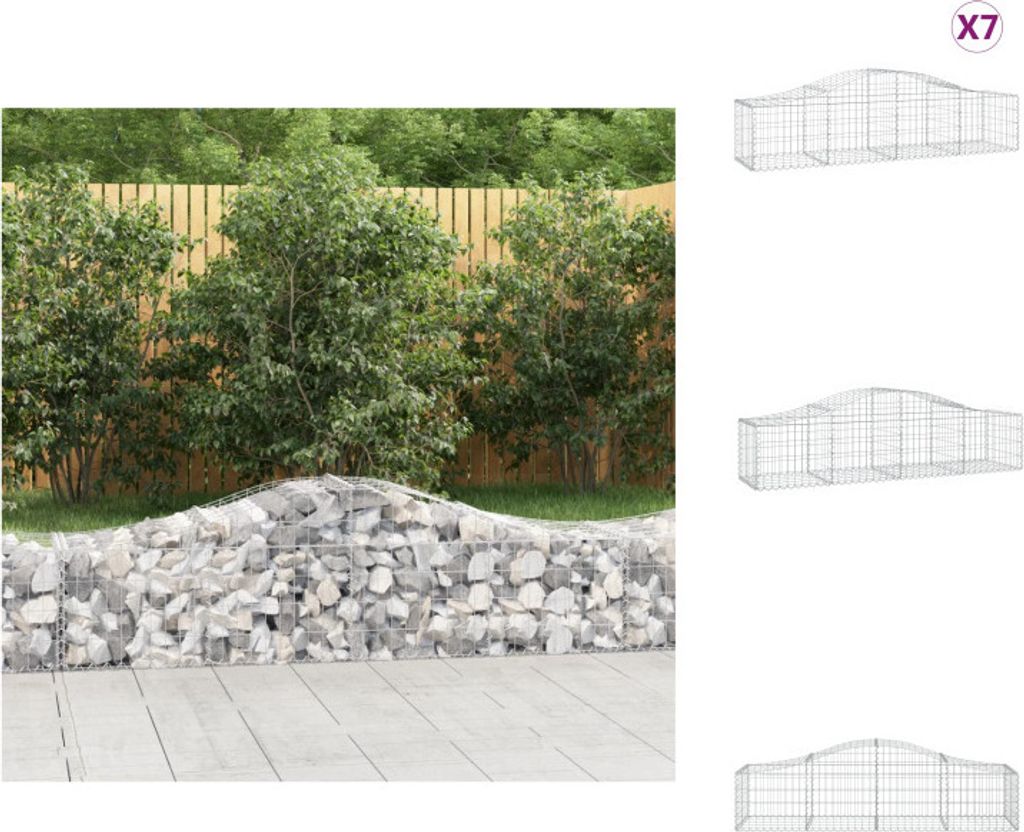 vidaXL Gabionen mit Hochbogen 7 Stk. 200x50x40/60 cm Verzinktes Eisen - Blumentöpfe & Pflanzgefäße