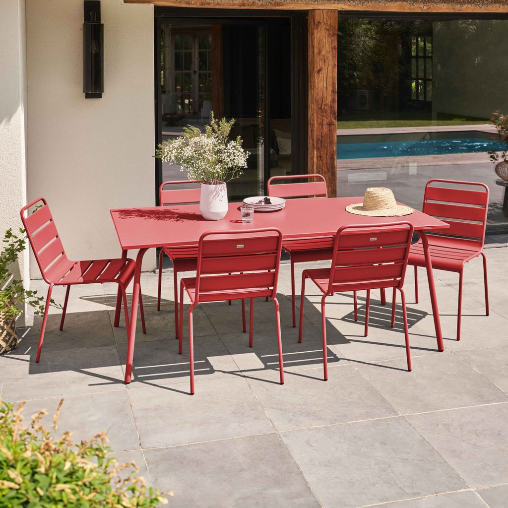 Gartentisch und 6 Metallstühle Rot - Oviala Palavas