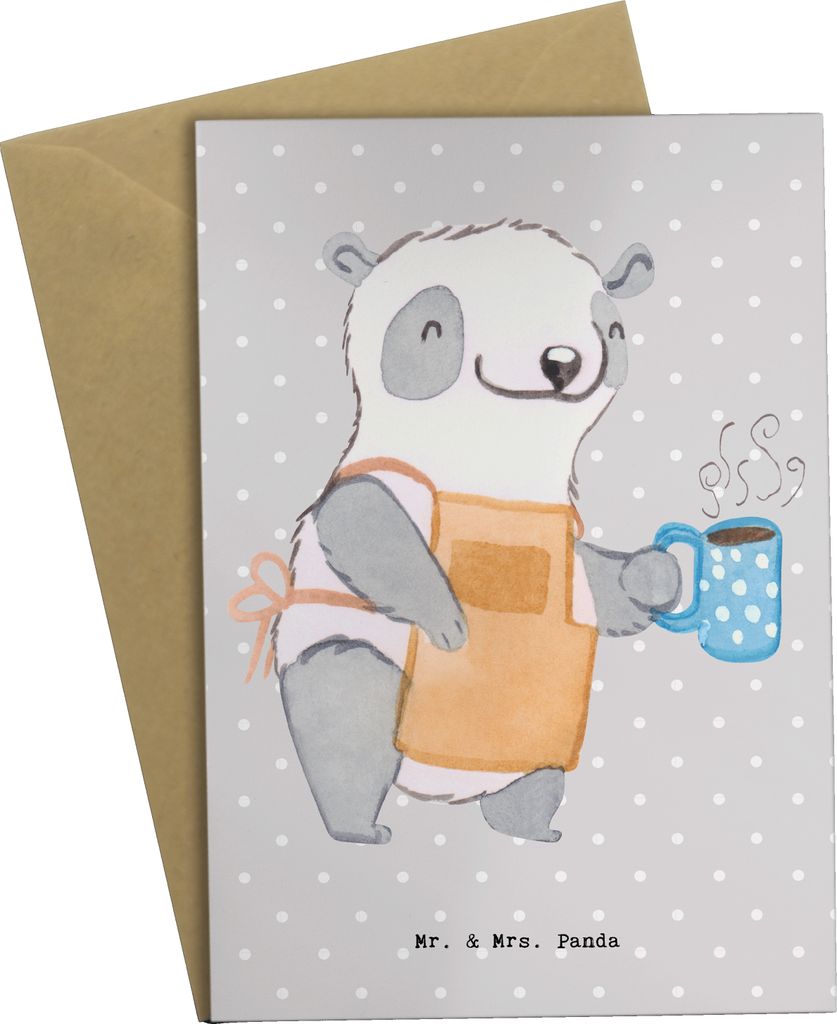 Mr. & Mrs. Panda babykarte Barista Herz - Grau Pastell - Geschenk, Kaffee, kommunionskarte, Herbst, Grußkarte, weihnachtskarten, Ausbildung, Coffe...