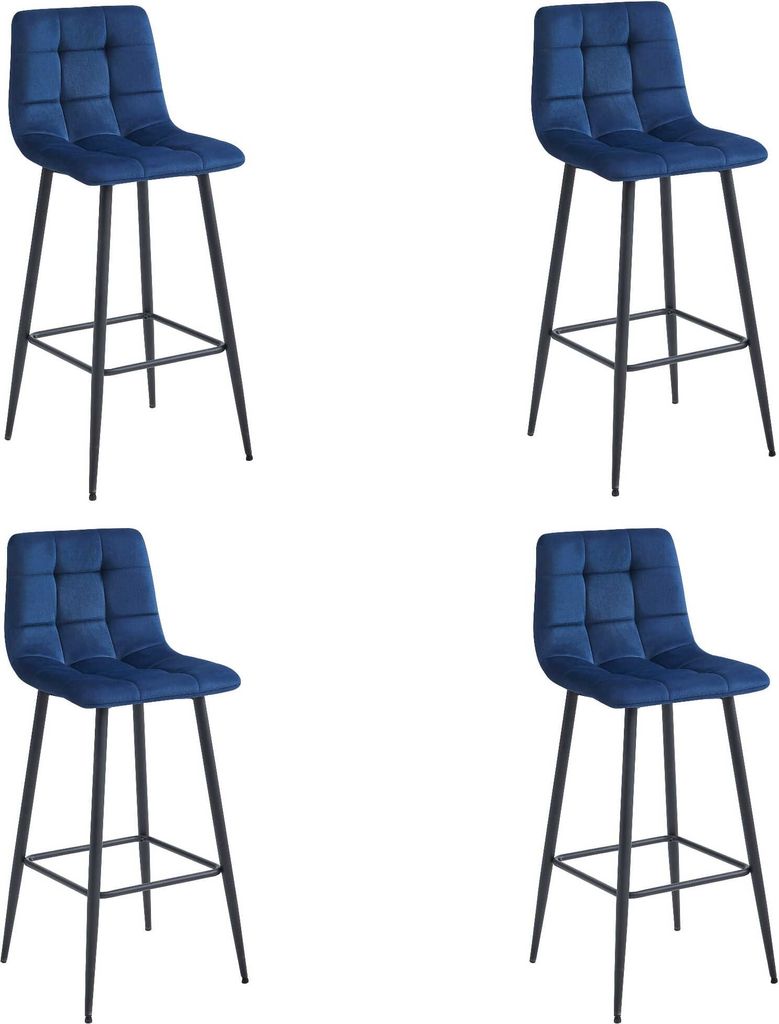 Valora ARCETO Hocker - Marineblauer Samt & Schwarze Beine x4 | 4er-Set r Samthocker