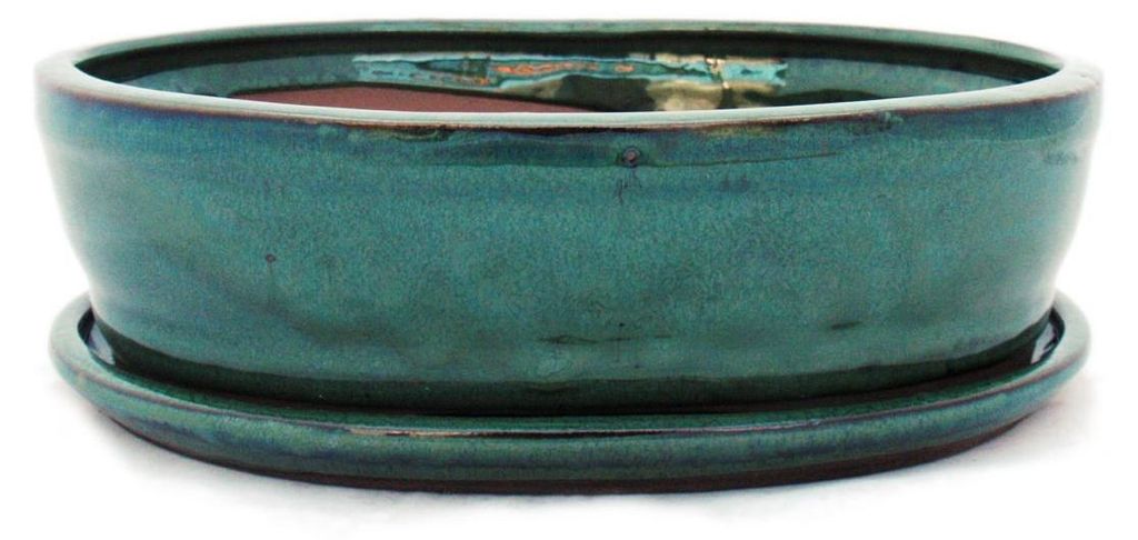 Bonsai-Schale mit Unterteller Gr. 4 - Grün - oval - Modell Produktbild 