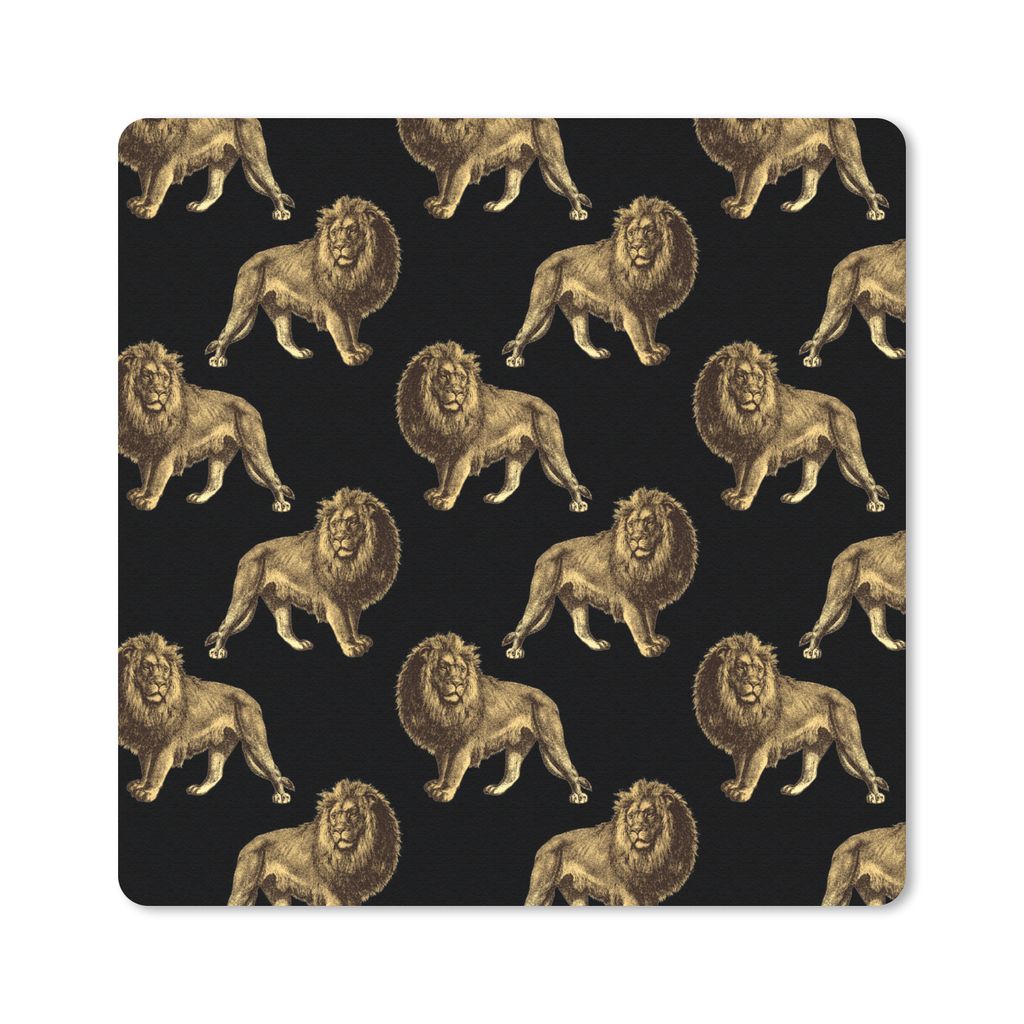 MuchoWow Mauspad Mousepad Muster - Löwe - Gold - Schwarz 20x20 cm - Mousepads - Maus Mat - Pad - Mausunterlage - Desk Mat - Bureauartikeln