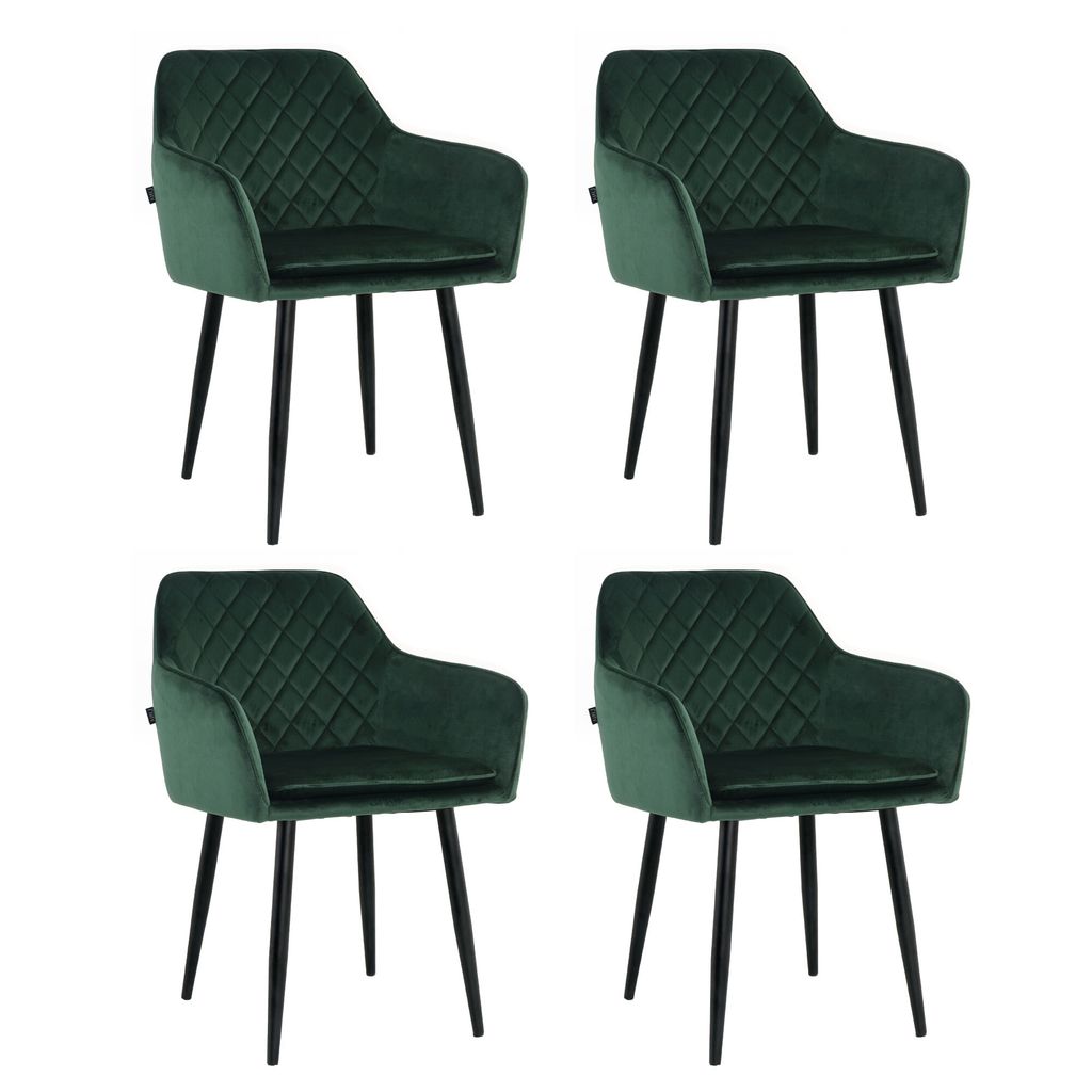 Lina Noble Esszimmerstühle, 4er Set, Samt, Grün - Küchenstuhl, Wohnzimmerstuhl, Design Stuhl mit Armlehnen - Samt Stühle Esszimmer mit schwar...