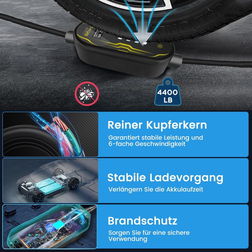 Junsun Schwarz APP/WIFI EV Tragbare Ladegerät 3.5KW 6-16A Schuko 1 Phase EV Ladekabel 5M Steuerung Einstellbarer Strom Für Type 2 Elektroautos