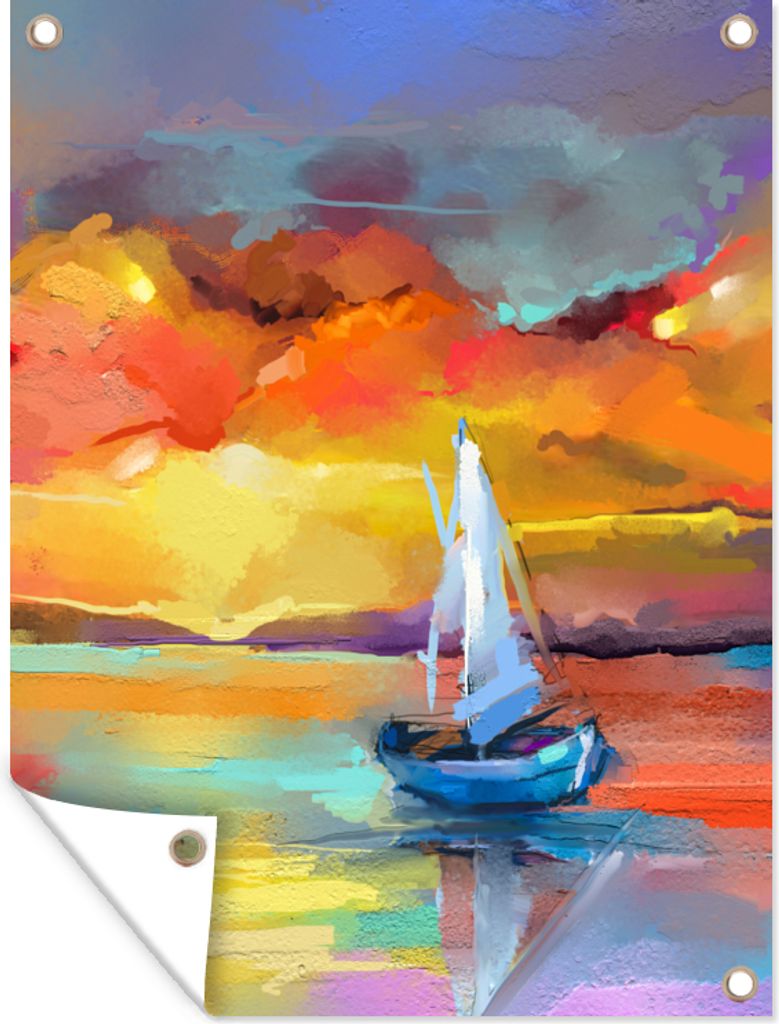 MuchoWow 90x120 cm Outdoor-Poster Gartendeko Sichtschutz Garten Poster für den Garten Malerei - Ölfarbe - Boot - Farben