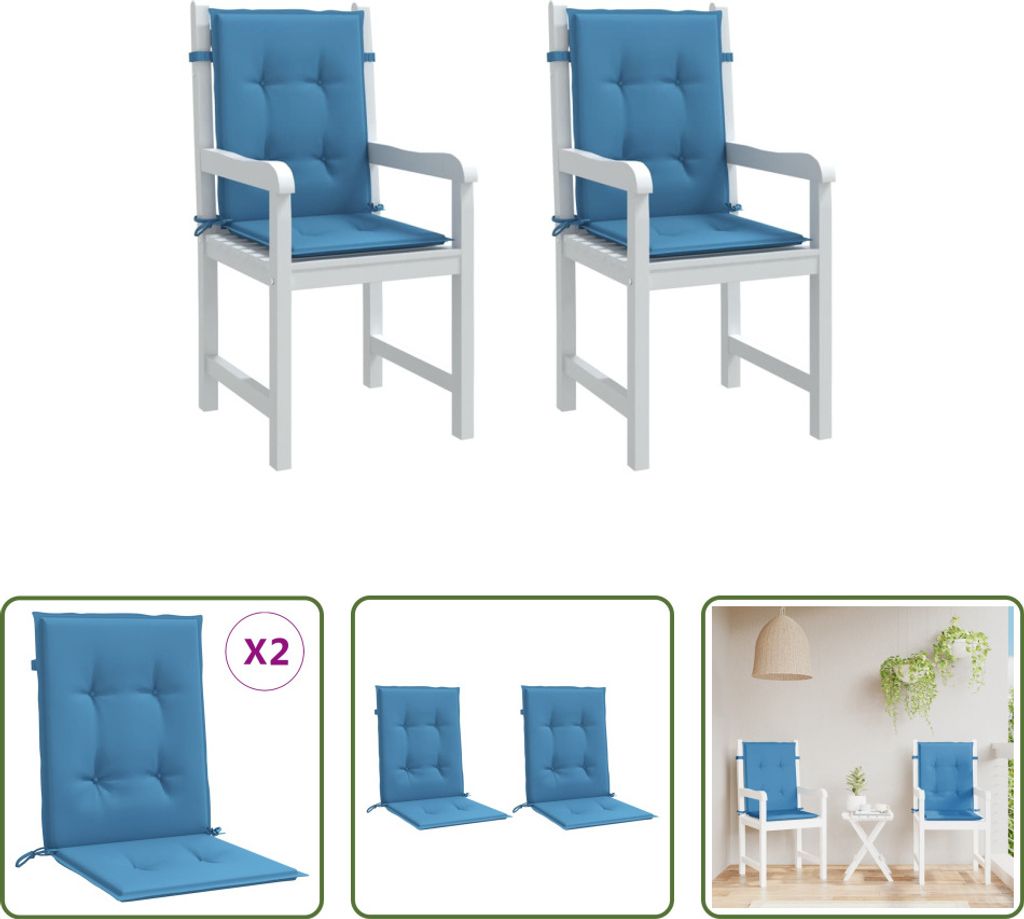 The Living Store Niedriglehner-Auflagen 2 Stk. Melange Blau 100x50x4 cm Stoff