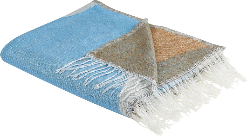 BELIANI Decke mit Fransen beige / blau Polyester Acryl 130 x 170 cm dekoratives abstraktes Muster