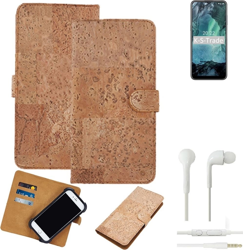 K-S-Trade Hülle kompatibel mit Nokia G11 + in ear Kopfhörer Kork Handyhülle Cover Schutzhülle TPU Case Bumper in Hellbraun, (1x)
