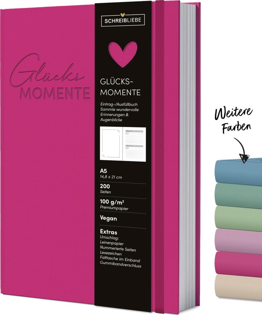 Notizbuch Glücksmomente DIN A5, Fuchsia, 200 Seiten, Produktbild 