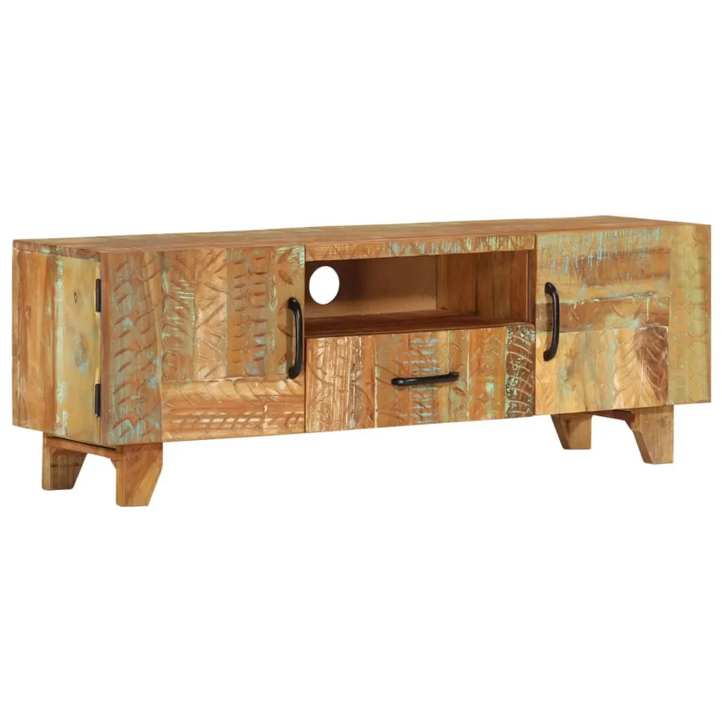 Meuble TV 120 cm sculpté main bois de récupération design unique