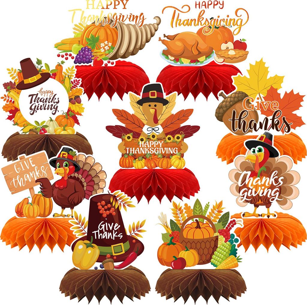 Stück Herbst-Waben-Tischdekorationen, Erntedankfest, Papier, Kürbis, Ahornblatt, Truthahn, 3D-Waben-Tischdekoration für Herbsternte, Partygeschenke