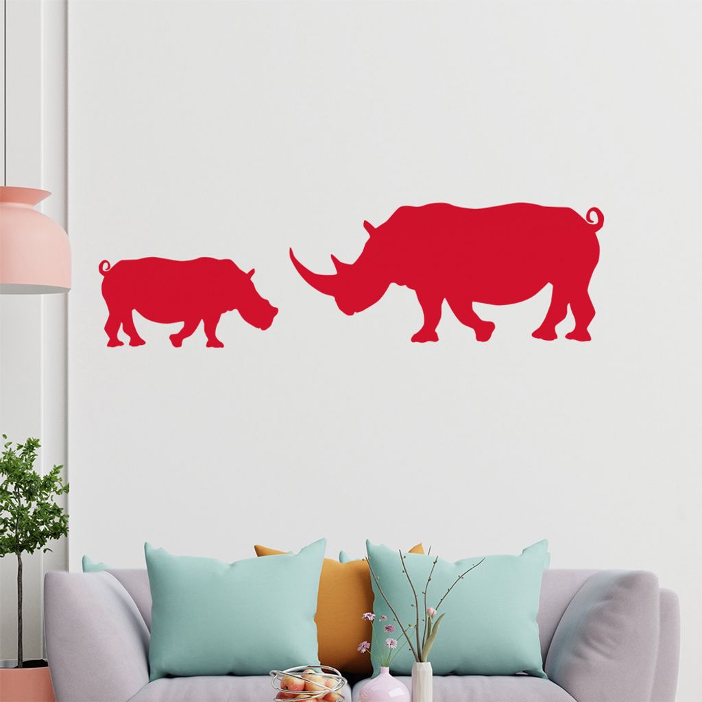 KIWISTAR Nashörner Silhouette Umriss Wandtattoo in 6 Größen - Wandaufkleber Wall Sticker - Dekoration, Küche, Wohnzimmer, Schlafzimmer, Badezimmer