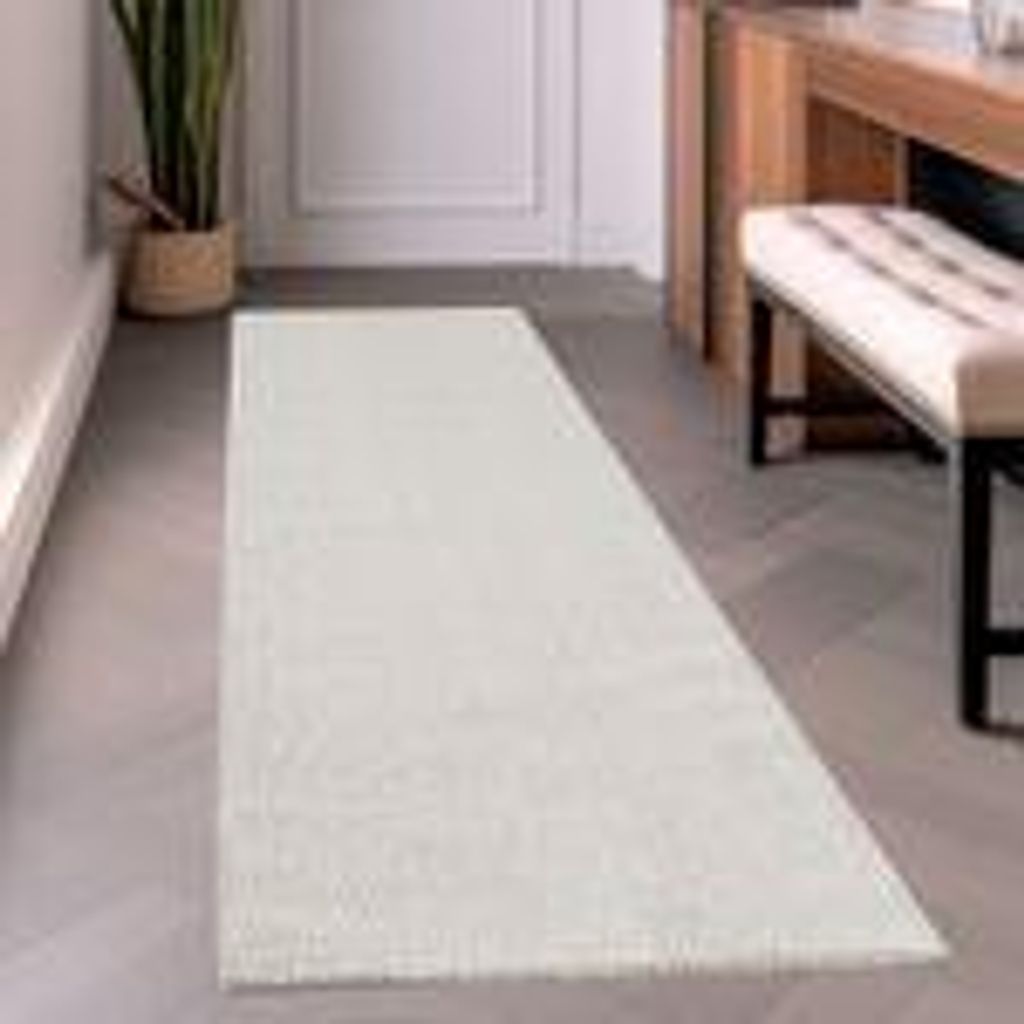 Modern Wohnzimmereppich Robust Meliert Einfarbiger Schlingenteppich Cut-Loop Design, Größe: 80 x 250 cm, Farbe: Creme