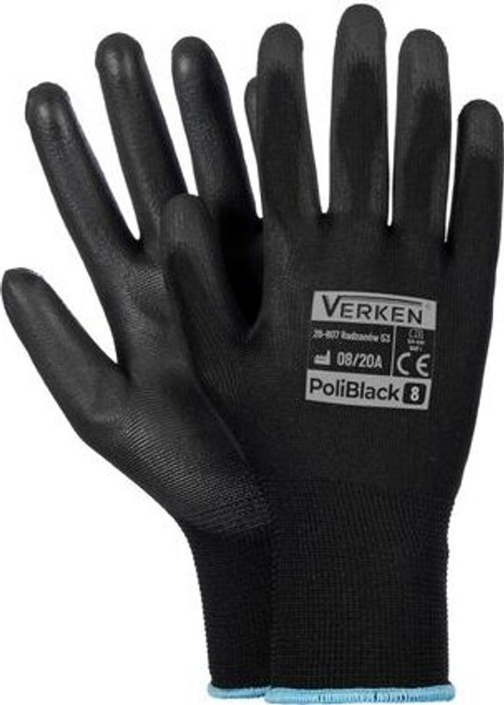 12x Montagehandschuhe Arbeitshandschuhe Polyester Polyurethan M-8 schwarz 12 Paar