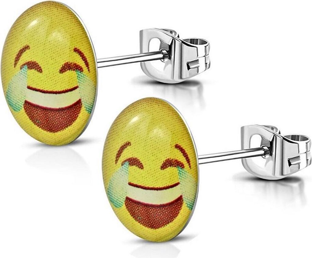 Ohrstecker r Smiley Emojis silber Edelstahl Uni Tränen lachend