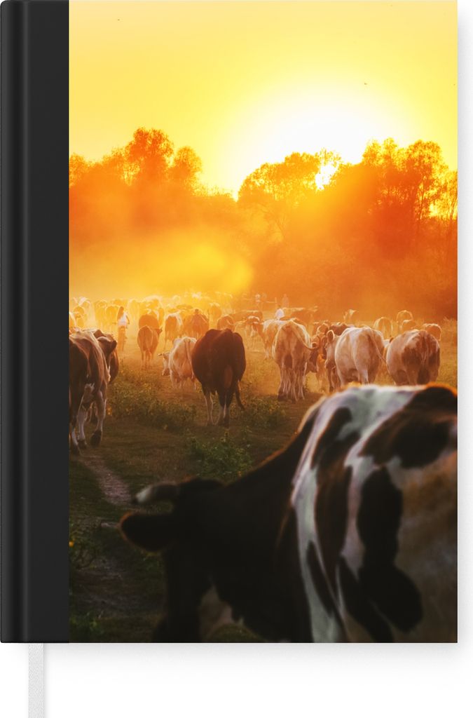 MuchoWow Notizbuch Tagebuch Haushaltsbuch Notebook A5 Kühe - Sonnenuntergang - Wiese - Tiere - Notizblock - Notizheft - Notebook - Schreibblock ...