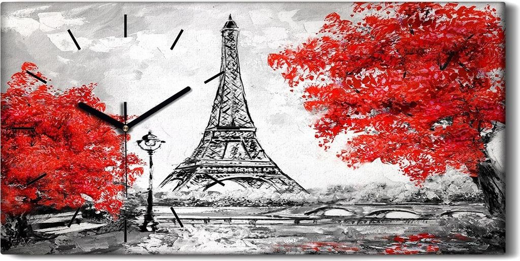 Wandbild Leinwand Bilder Wanduhr 60x30 Paris Stadtlandschaft Frankreich - schwarze Hände