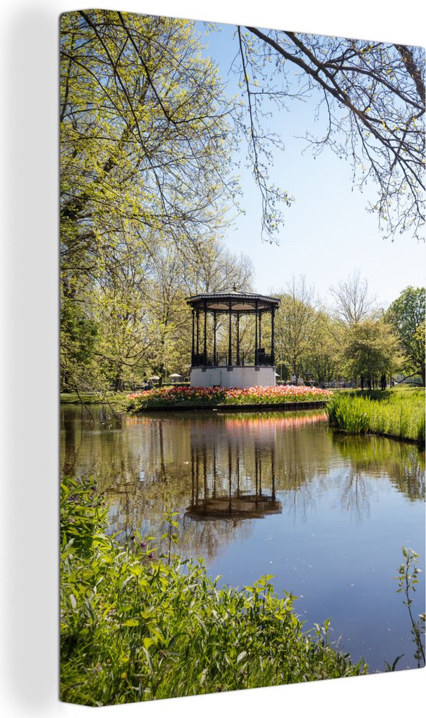 OneMillionCanvasses - Leinwandbilder - 90x140 cm, Pavillon im Teich im Vondelpark in Amsterdam, Wandbilder Kunstdruck Wanddekoration - Foto auf L...