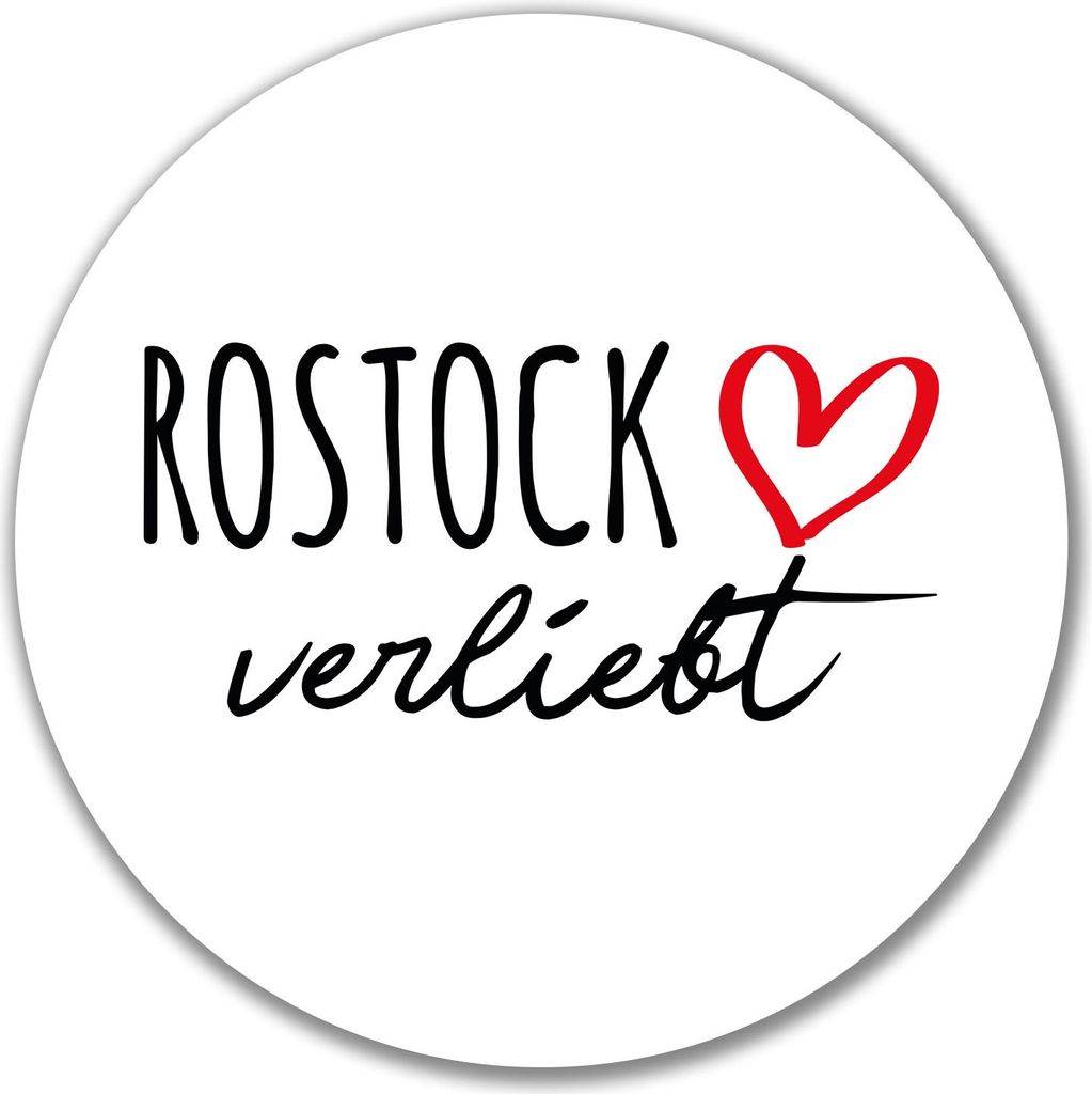 Huuraa Aufkleber Rostock verliebt 10cm rund Sticker Geschenkidee