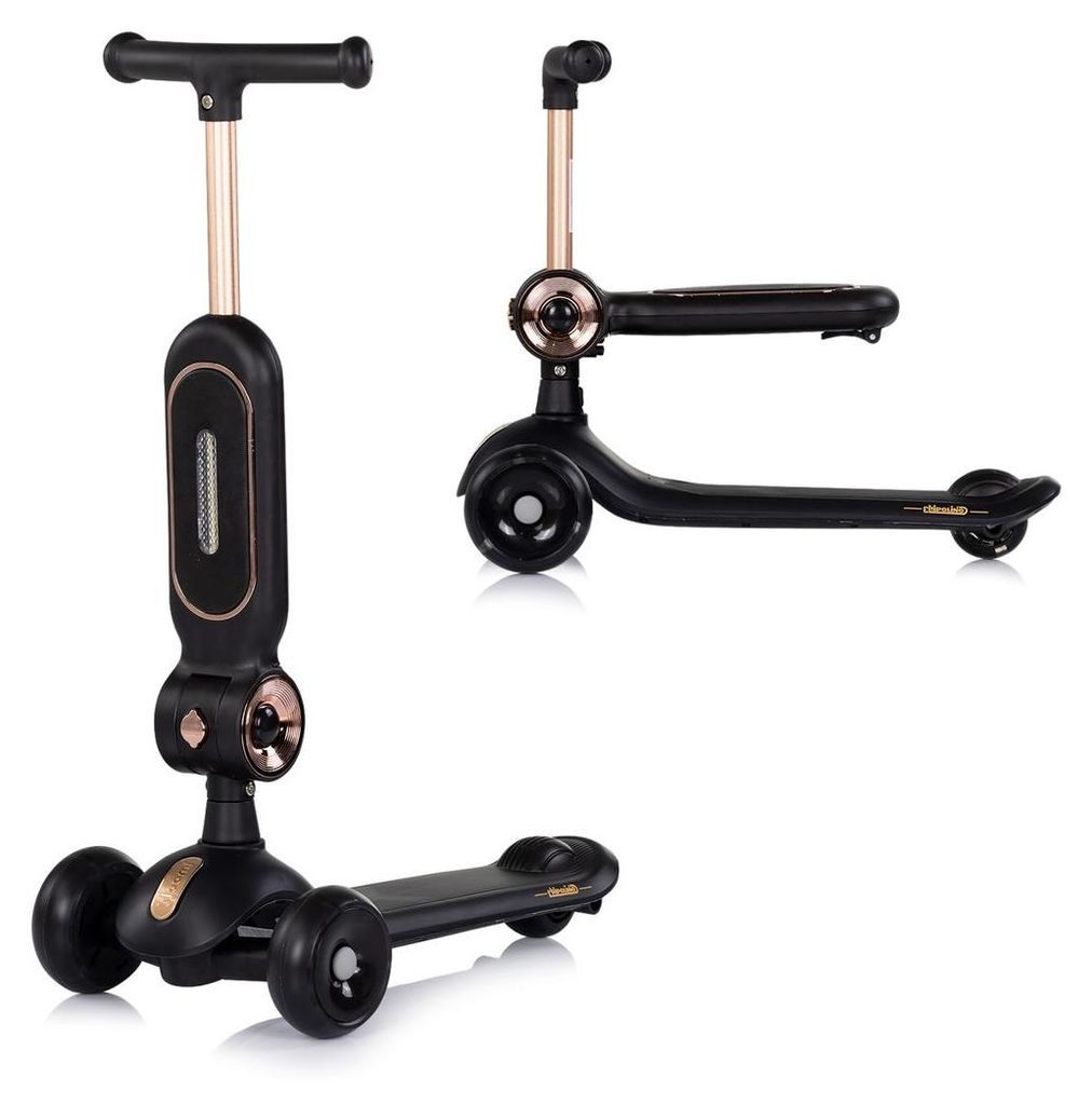 Chipolino Kinderroller Bloomi 2 in 1 Laufrad Sitz PolyurethanRäder Lichteffekte Bremse schwarz