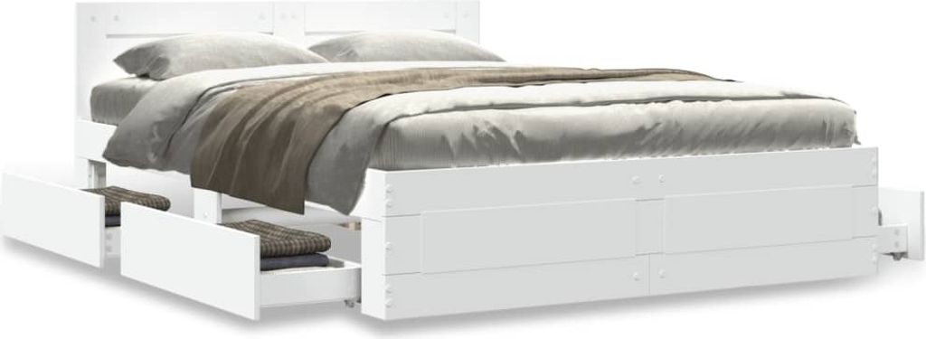 Schlichtes Bettrahmen inkl. Lattenrost - Bettgestell mit Kopfteil ohne Matratze Weiß 120x200 cm - Klassische Betten DE3176683 2parcel