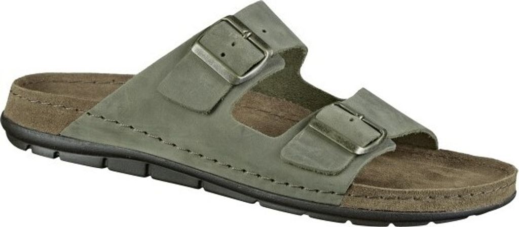 Rohde Rodigo-H, Herren Brushleder Biopantoletten in olive, Lederfutter, Lederfußbett, verstellbare Schnallen