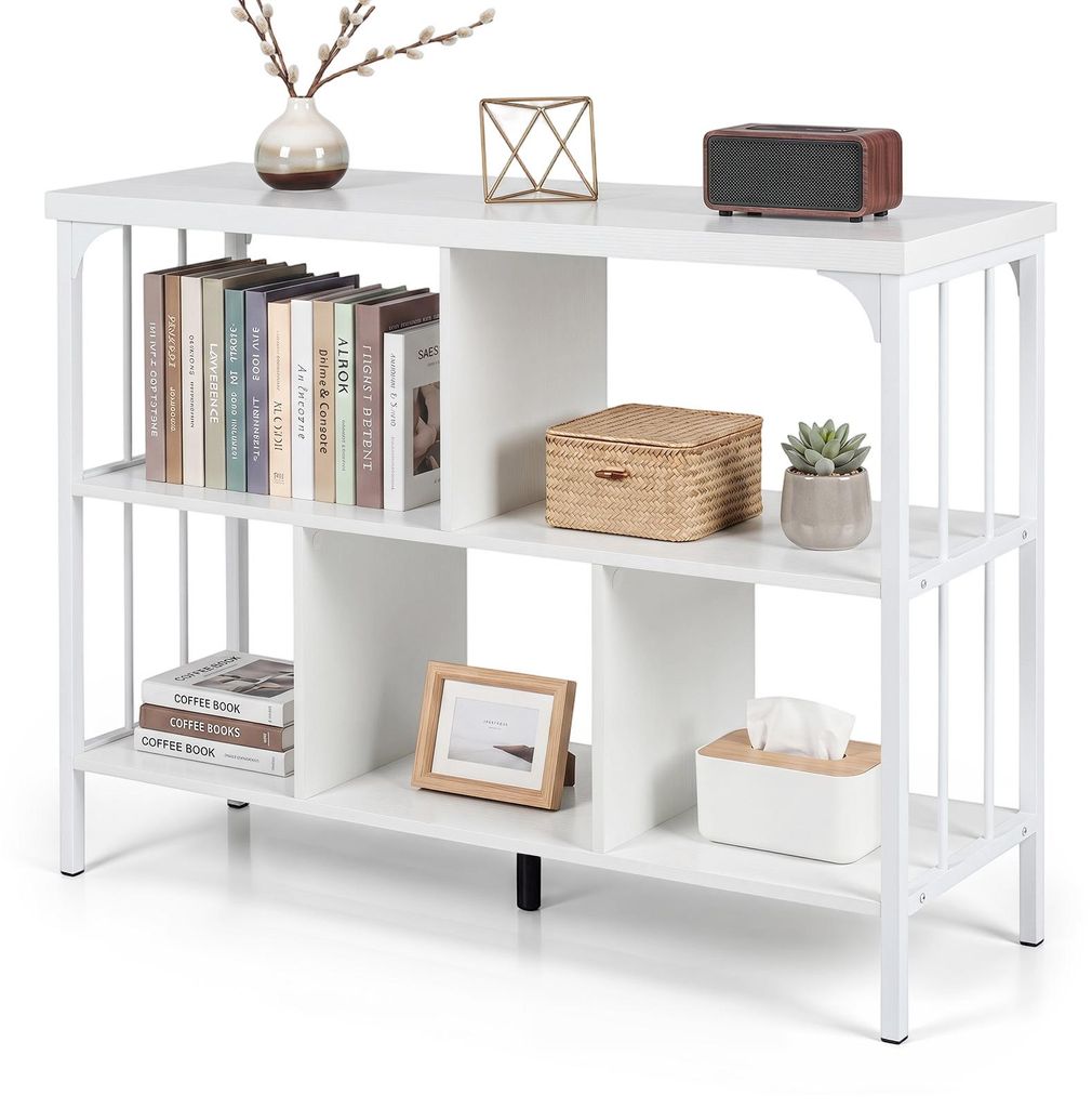 COSTWAY 2-in-1 boekenkast en console, 3 niveaus, vrijstaand Productafbeelding 