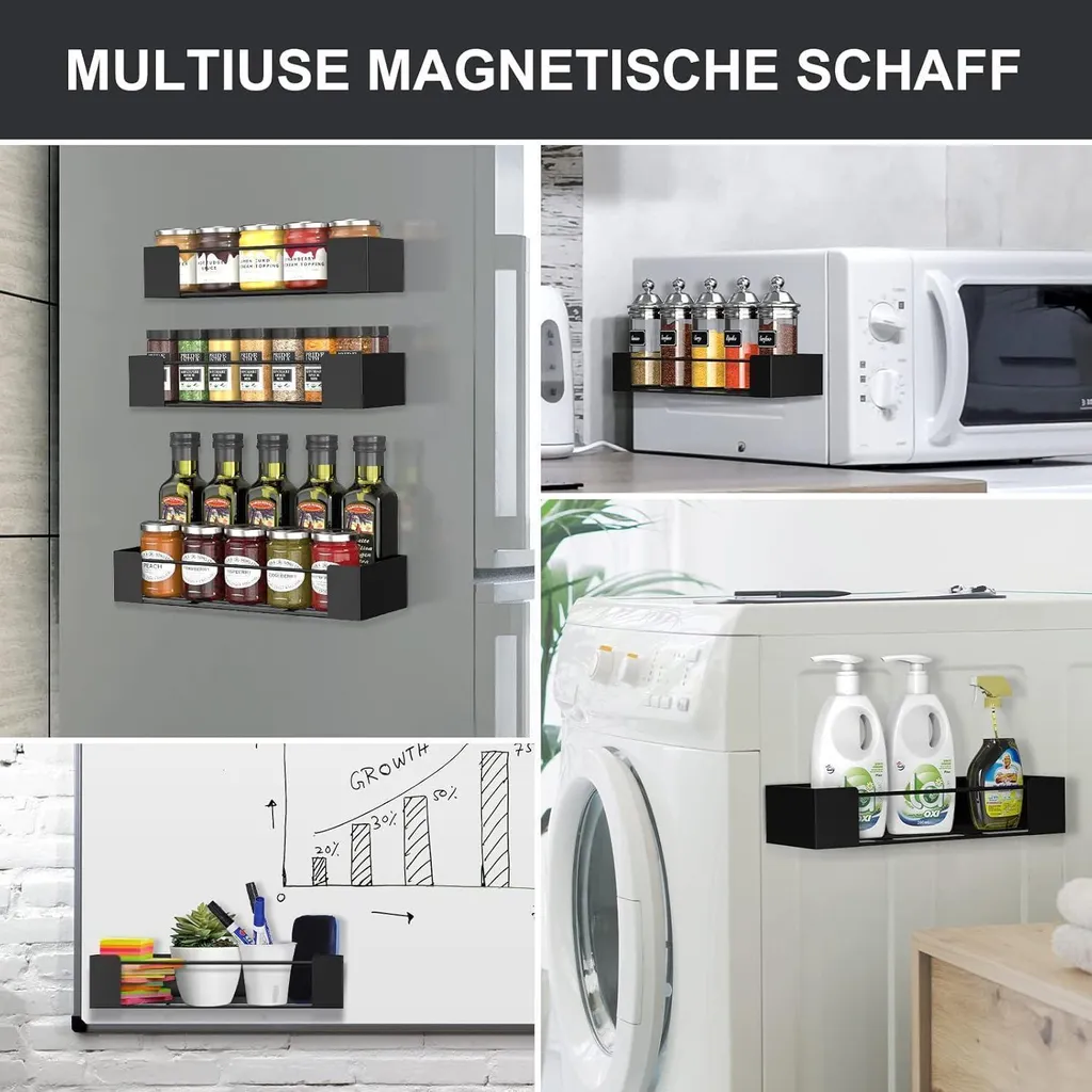 Set 3 Mensole Magnetiche Nere per Frigo - Design Salvaspazio Cucina - 6