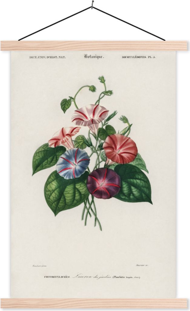 MuchoWow Textilposter Blumen - Vintage - Blatt 60x90 cm mit holzfarbenen Rahmen - Textil