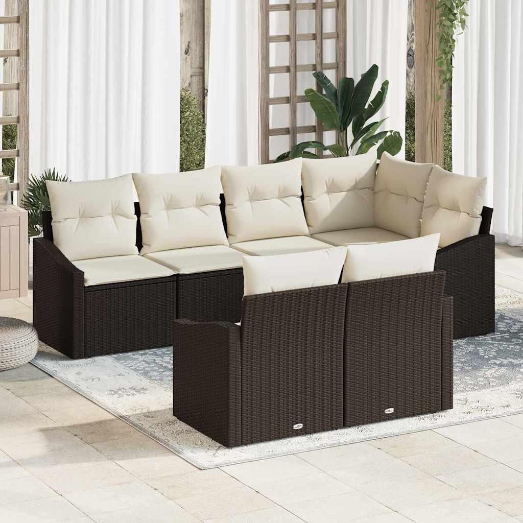 Maison Exclusive - Sofa Set mit Kissen 7 pcs Braun Poly Rattan