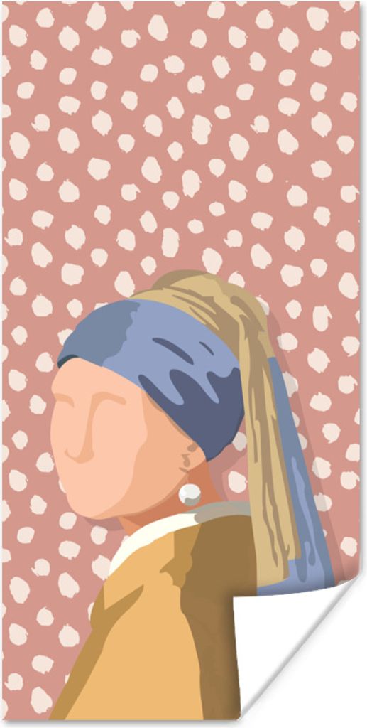 MuchoWow Poster Alte Meister - Mädchen mit Perlenohrring - Dots - Vintage 75x150 cm - Dekoration für die Wände