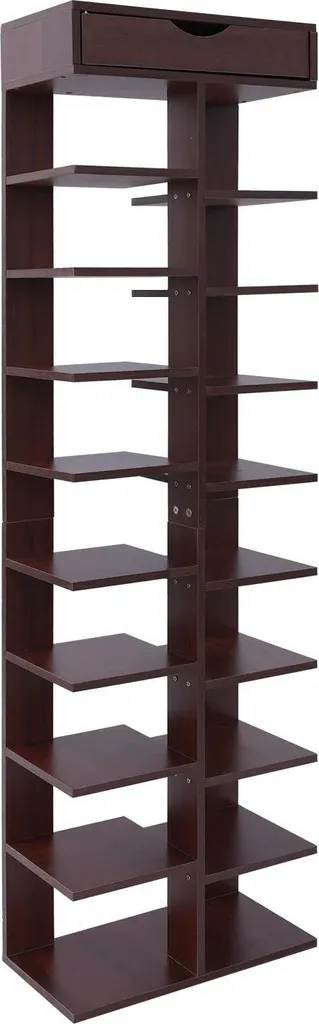 Meuble de rangement chaussures 18 compartiments en bois brun foncé